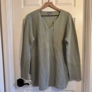 Women’s Eddie Bower Cotton Knit Light Green Tunic Cover Up Size  Large Tie Front
